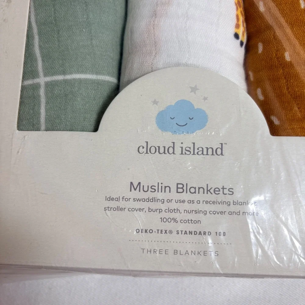 Cloud Island Muslin Blankets 3pk 47x47 Multi NEW Cotton Swaddle Giraffe zebra